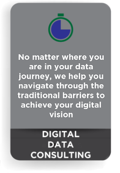 Digital Data Consulting: No matter where you are in your data journey,
         we help you navigate through the traditional barriers to achieve your digital vision.